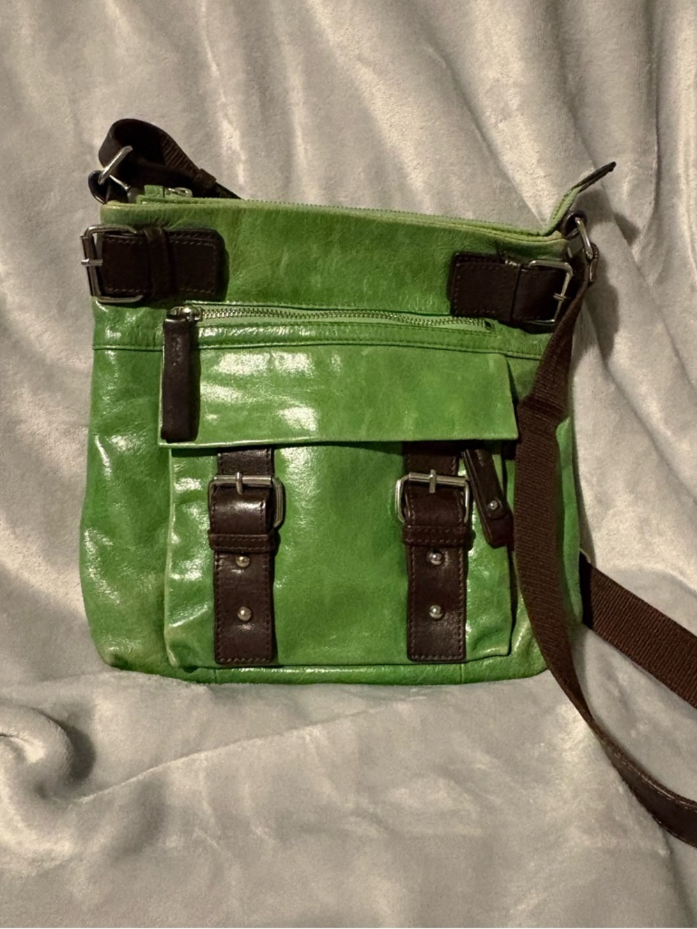 Vintage Danier Green Distressed Leather Crossbody Bag - Rate Colour